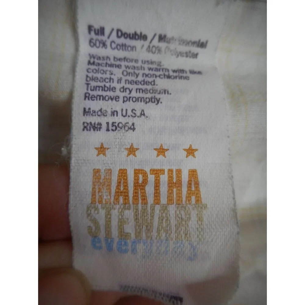 Martha Stewart Yellow Green checked Full Double Flat Sheet USA made cotton blend